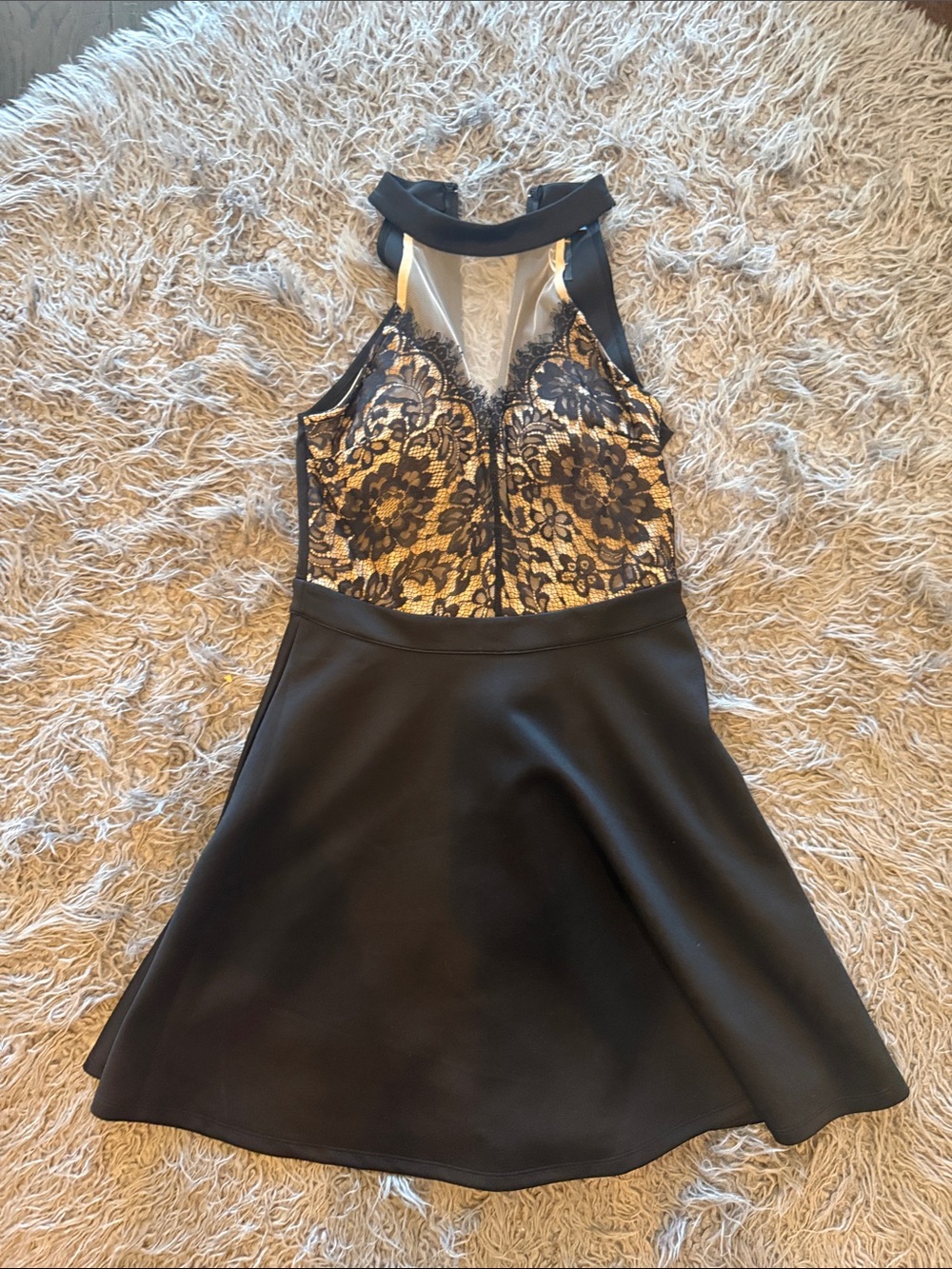Trixxi Black and Gold Lace Fit-and-Flare Dress